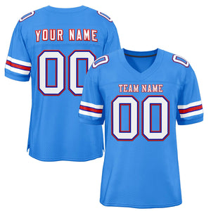 Custom Powder Blue White-Red Classic Style Mesh Authentic Football Jersey