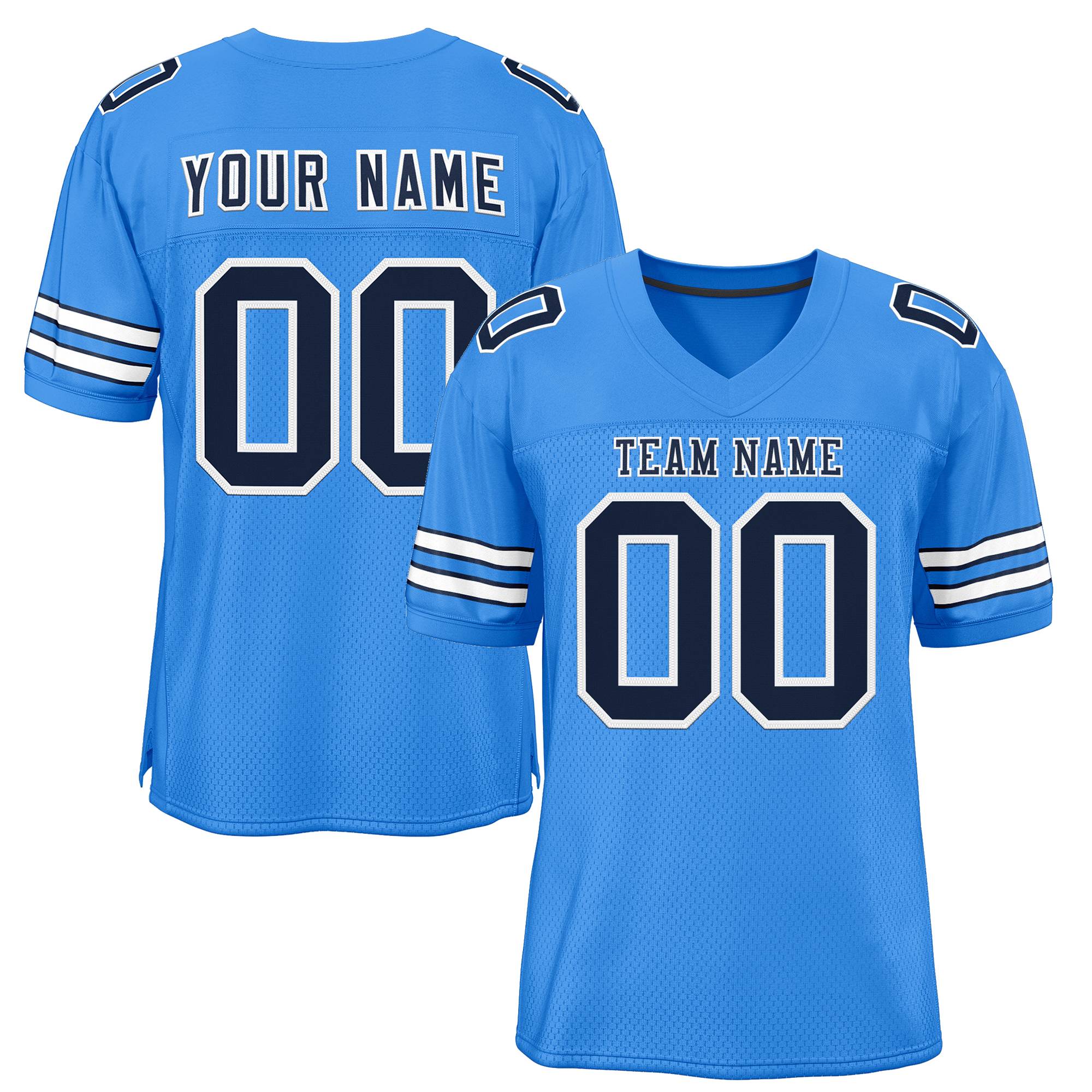 Custom Powder Blue Navy-White Classic Style Mesh Authentic Football Jersey