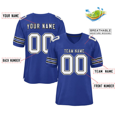 Custom Royal White-Black Classic Style Mesh Authentic Football Jersey