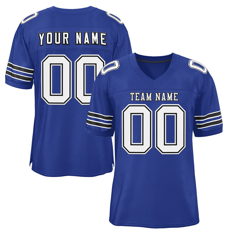 Custom Royal White-Black Classic Style Mesh Authentic Football Jersey