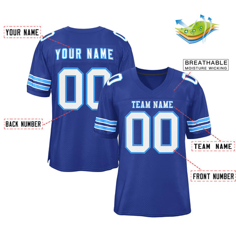 Custom Royal White-Powder Blue Classic Style Mesh Authentic Football Jersey
