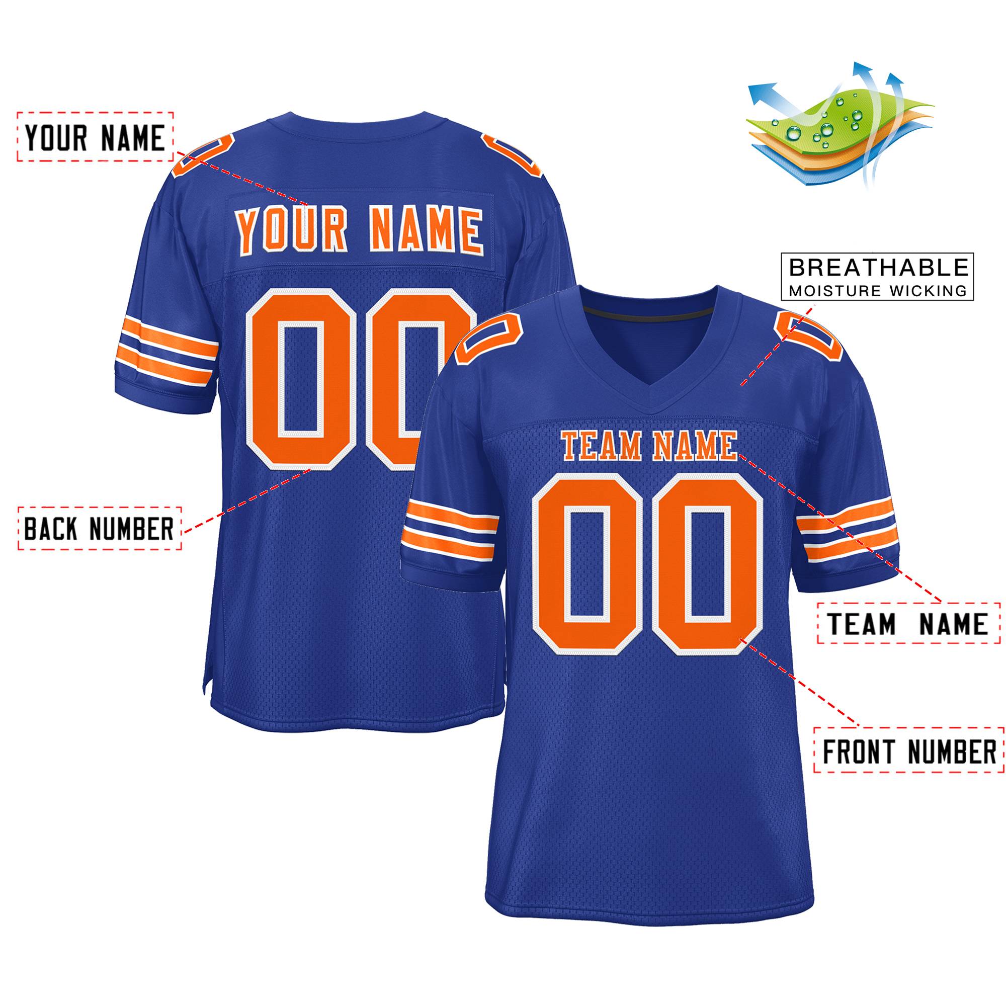 Custom Royal Orange-White Classic Style Mesh Authentic Football Jersey