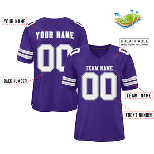 Custom Purple White-Silver Classic Style Mesh Authentic Football Jersey