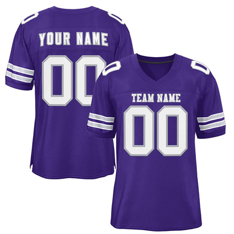 Custom Purple White-Silver Classic Style Mesh Authentic Football Jersey
