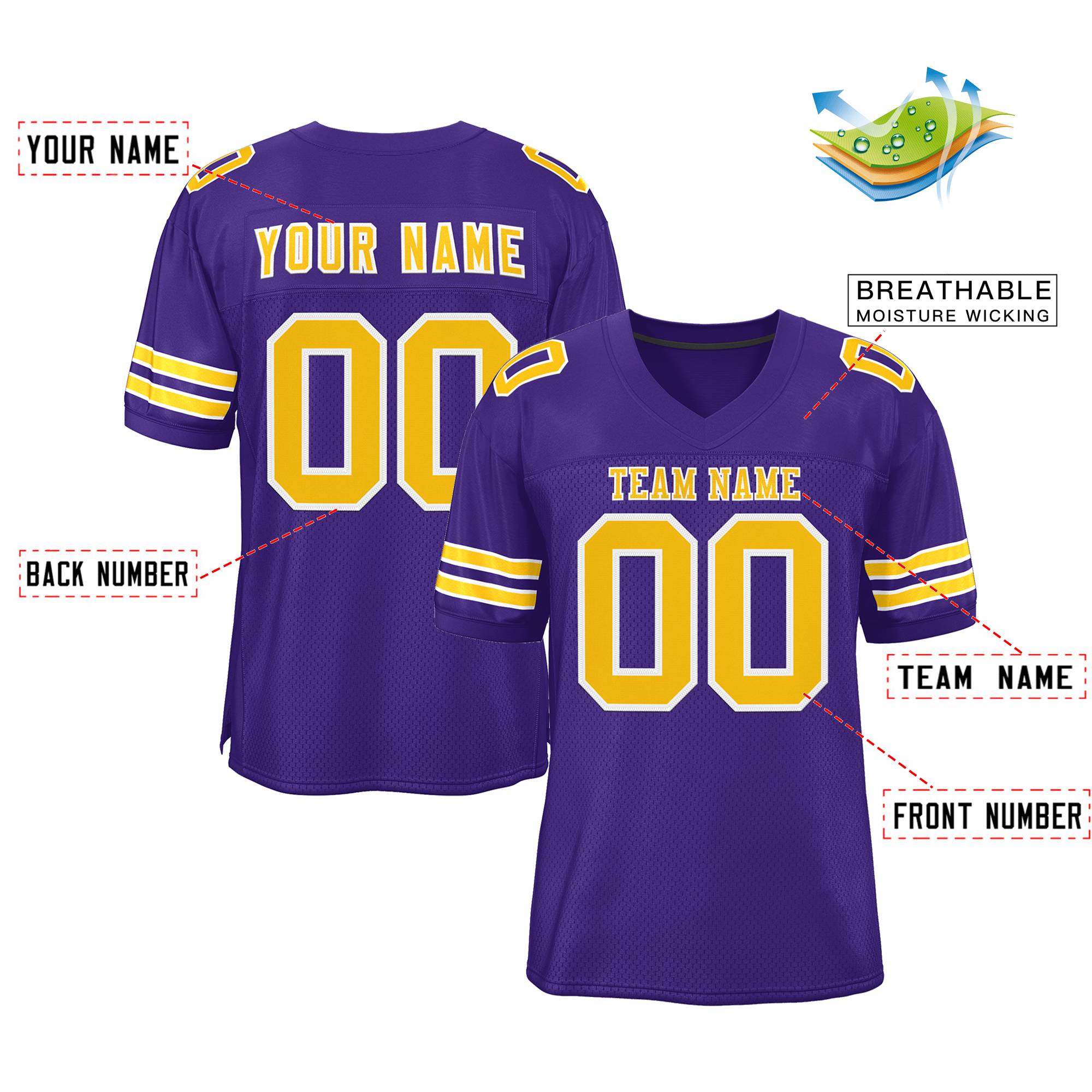 Custom Purple Gold-White Classic Style Mesh Authentic Football Jersey