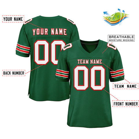 Custom Green White-Red Classic Style Mesh Authentic Football Jersey