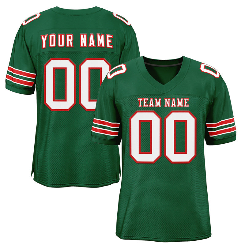 Custom Green White-Red Classic Style Mesh Authentic Football Jersey