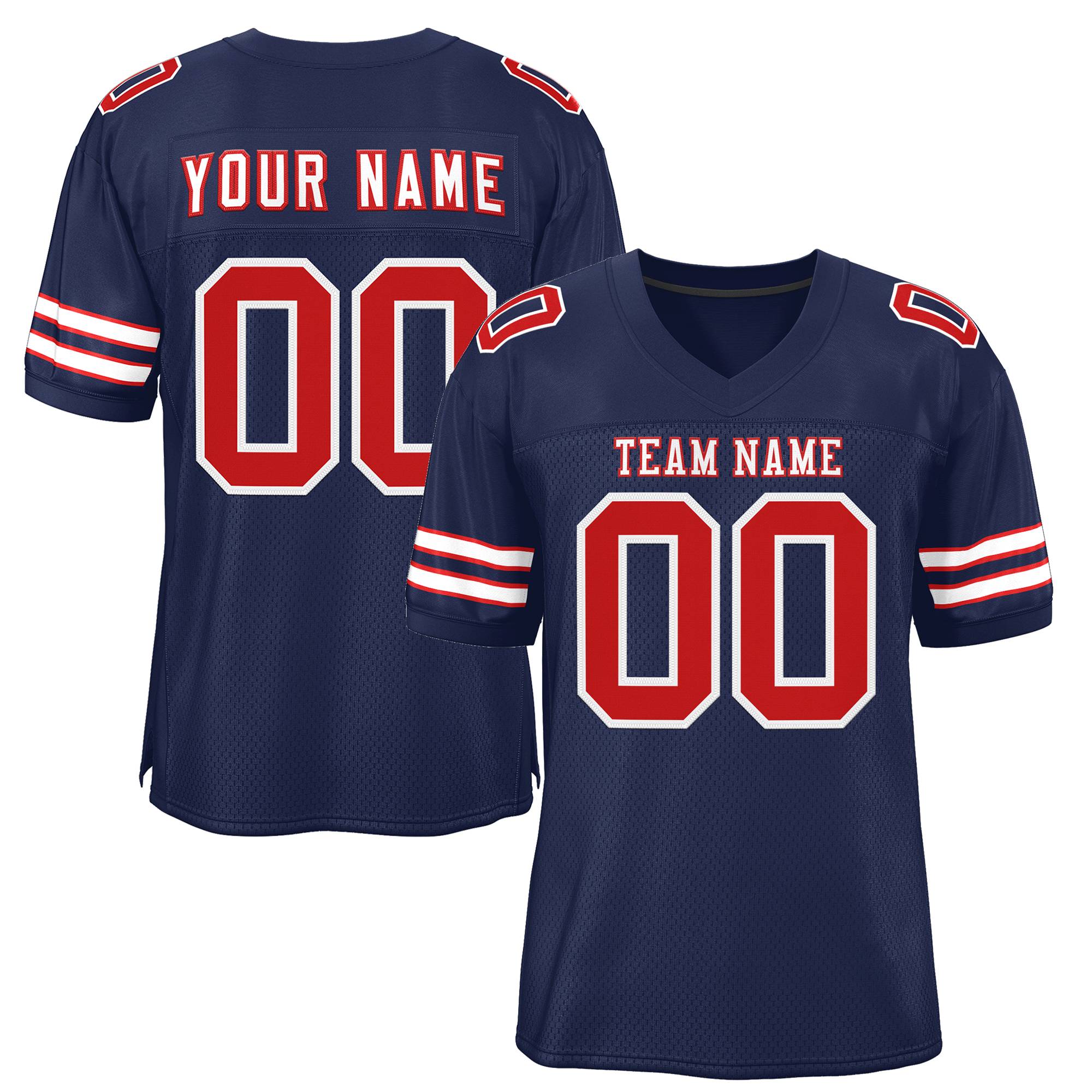 Custom Navy White-Red Classic Style Mesh Authentic Football Jersey