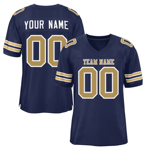 Custom Navy Blue Old Gold-White Classic Style Mesh Authentic Football Jersey