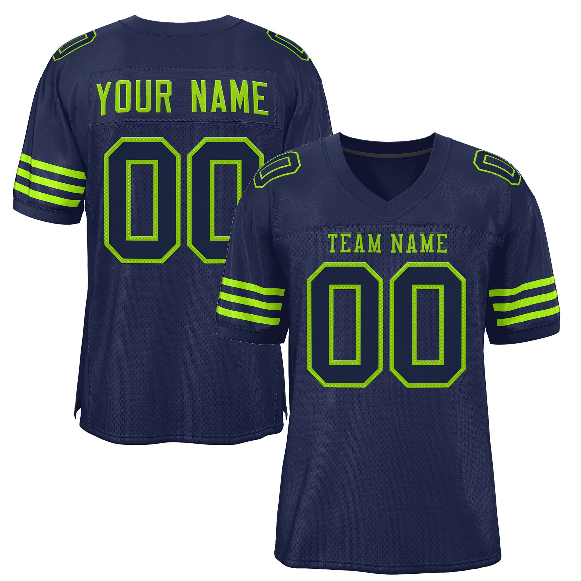 Custom Navy Blue Neon Green-Navy Classic Style Mesh Authentic Football Jersey