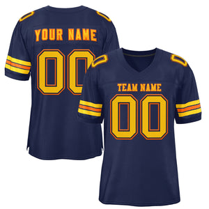 Custom Navy Blue Gold-Orange Classic Style Mesh Authentic Football Jersey