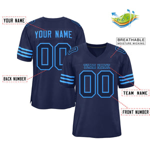 Custom Navy Blue Powder Blue Classic Style Mesh Authentic Football Jersey