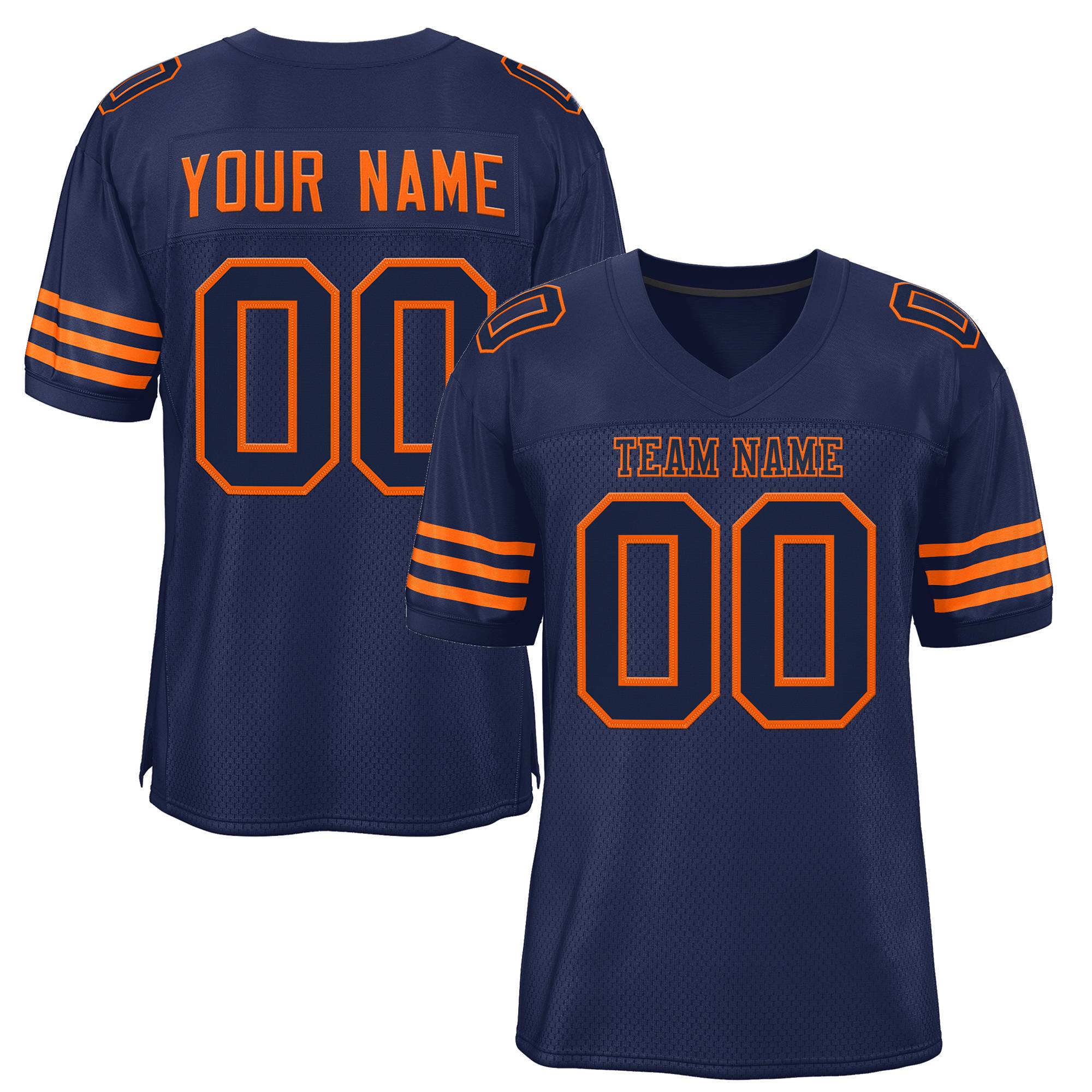 Custom Navy Blue Navy-Orange Classic Style Mesh Authentic Football Jersey