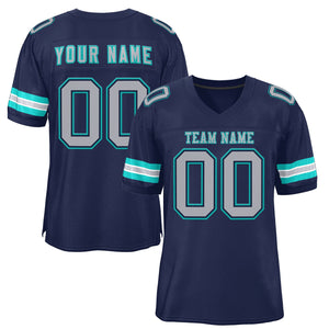 Custom Navy Blue Silver-Aqua Classic Style Mesh Authentic Football Jersey