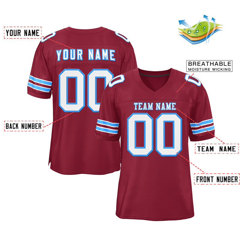 Custom Cardinal White-Powder Blue Classic Style Mesh Authentic Football Jersey