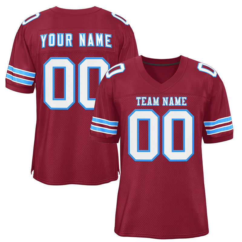 Custom Cardinal White-Powder Blue Classic Style Mesh Authentic Football Jersey