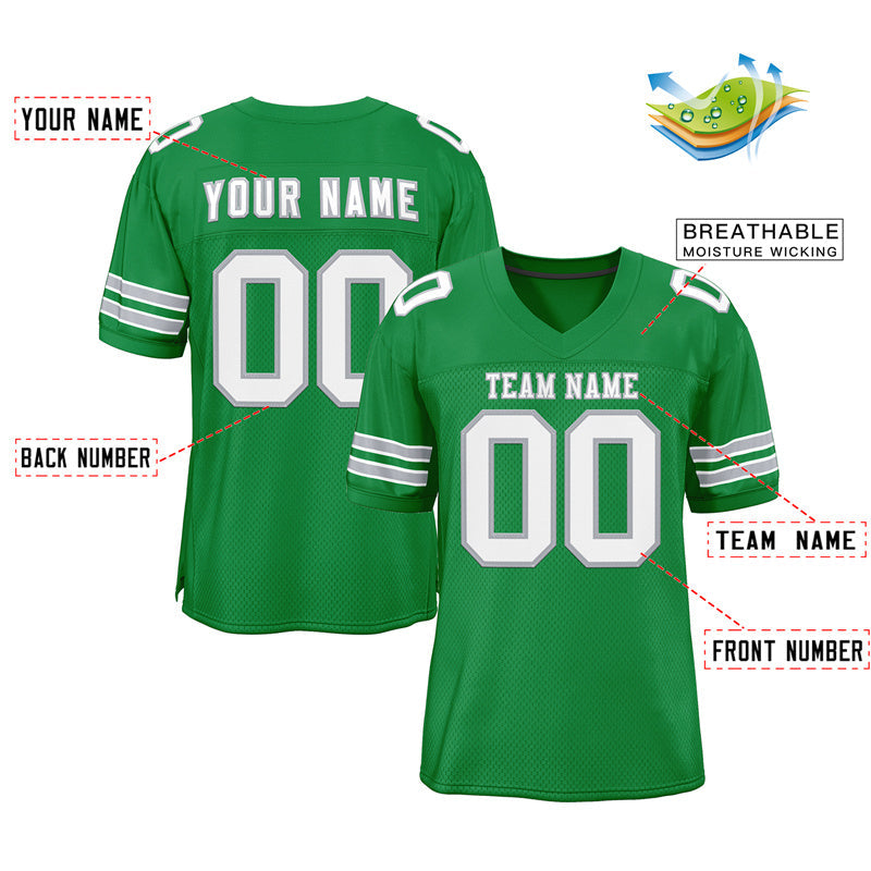 Custom Green White-Silver Classic Style Mesh Authentic Football Jersey