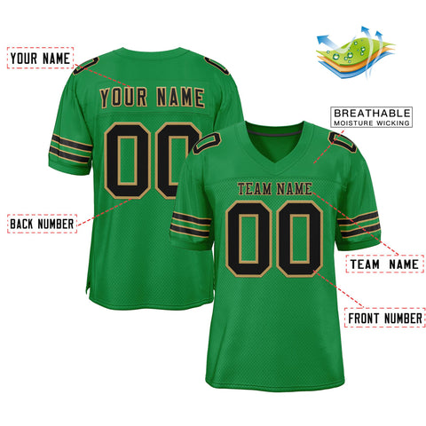 Custom Grass Green Black-Gold Classic Style Mesh Authentic Football Jersey