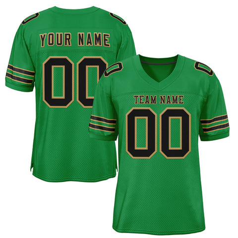 Custom Grass Green Black-Gold Classic Style Mesh Authentic Football Jersey