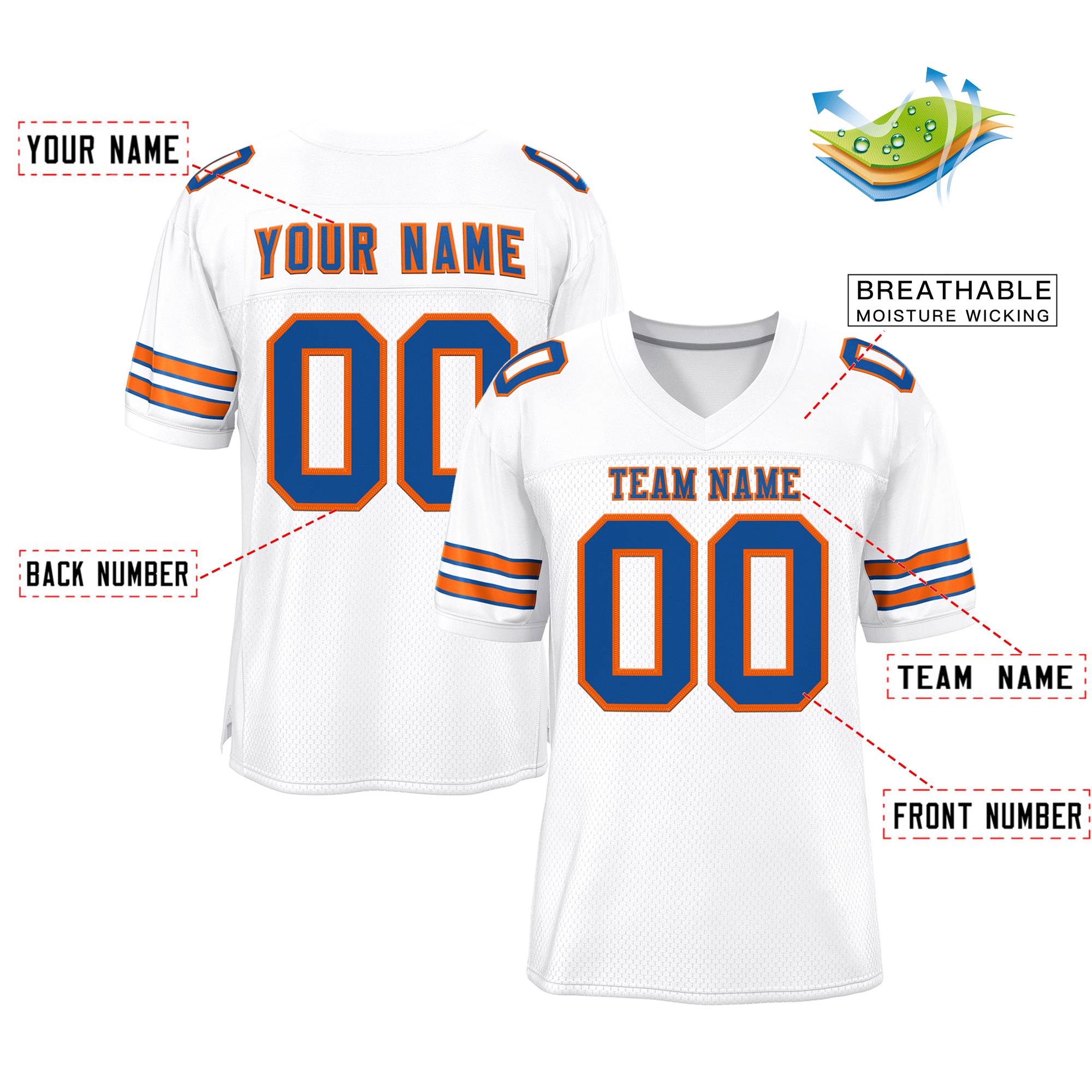 Custom White Royal-Orange Classic Style Mesh Authentic Football Jersey