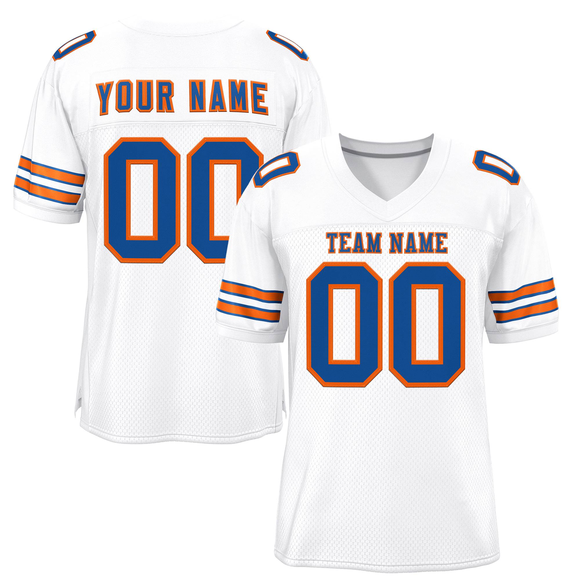 Custom White Royal-Orange Classic Style Mesh Authentic Football Jersey