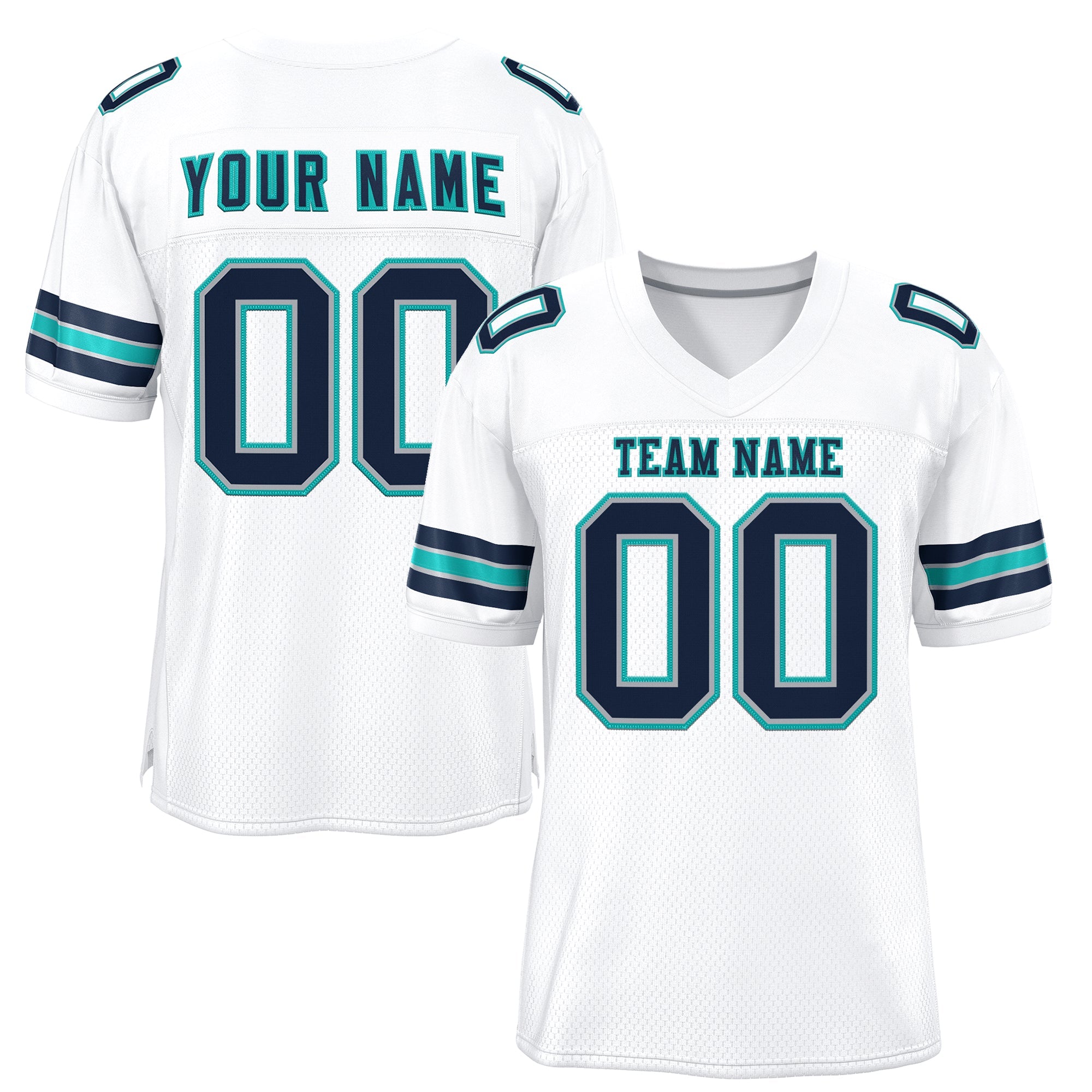 Custom White Navy-Aqua Classic Style Mesh Authentic Football Jersey