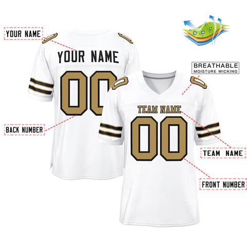Custom White Old Gold-Black Classic Style Mesh Authentic Football Jersey
