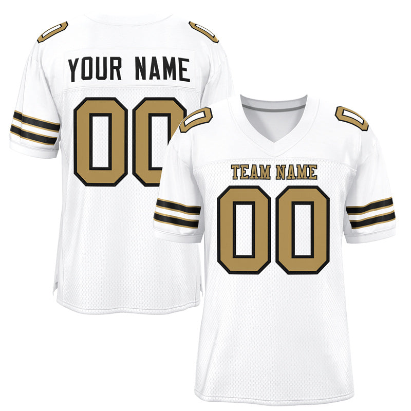 Custom White Old Gold-Black Classic Style Mesh Authentic Football Jersey