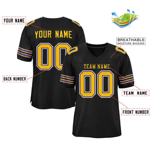 Custom Black Gold-White Classic Style Mesh Authentic Football Jersey