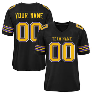 Custom Black Gold-White Classic Style Mesh Authentic Football Jersey