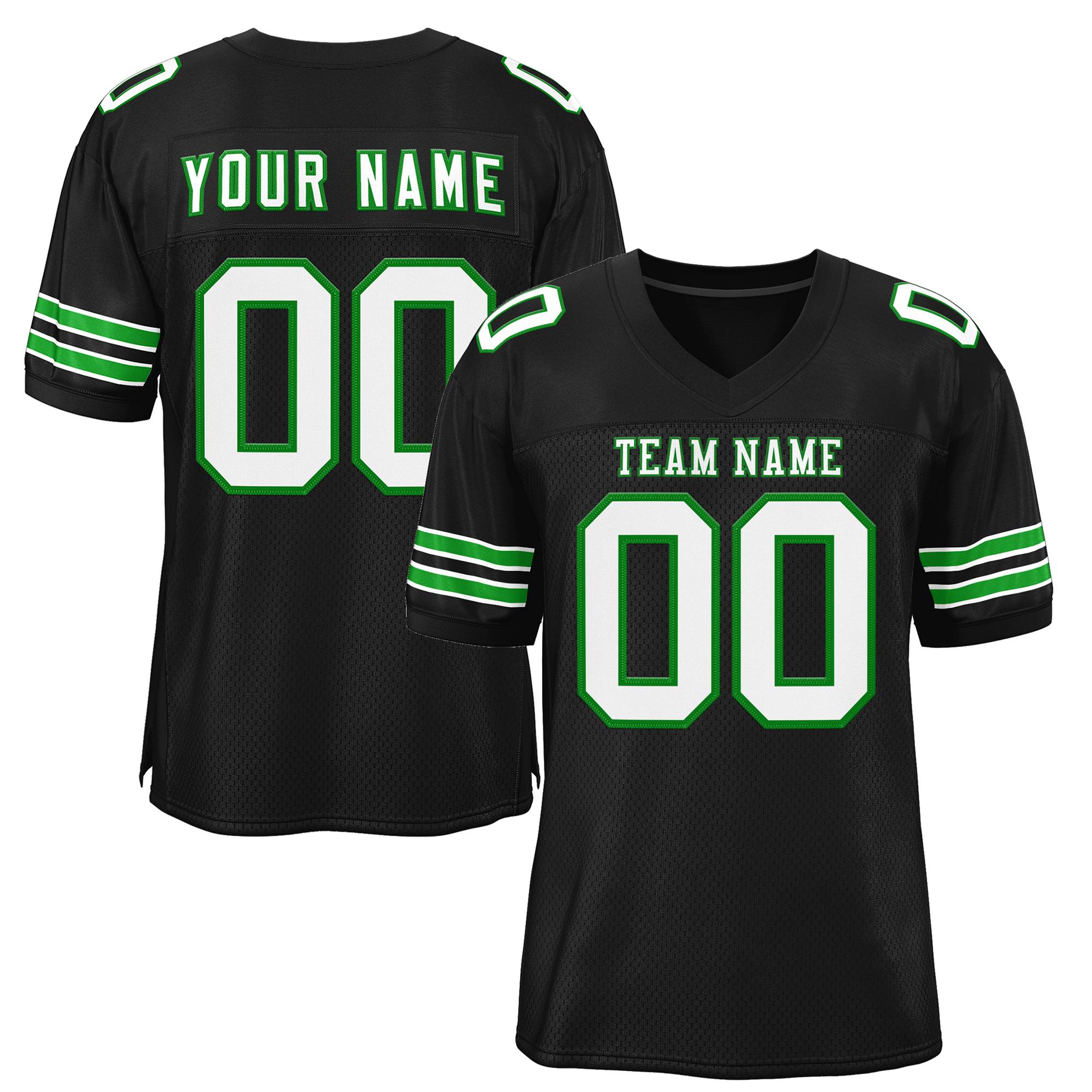 Custom Black White-Grass Green Classic Style Mesh Authentic Football Jersey