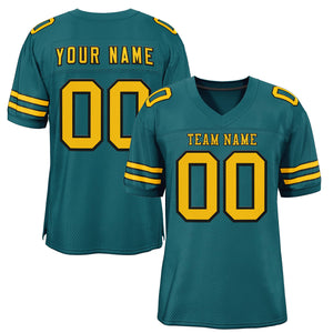 Custom Teal Gold-Black Classic Style Mesh Authentic Football Jersey