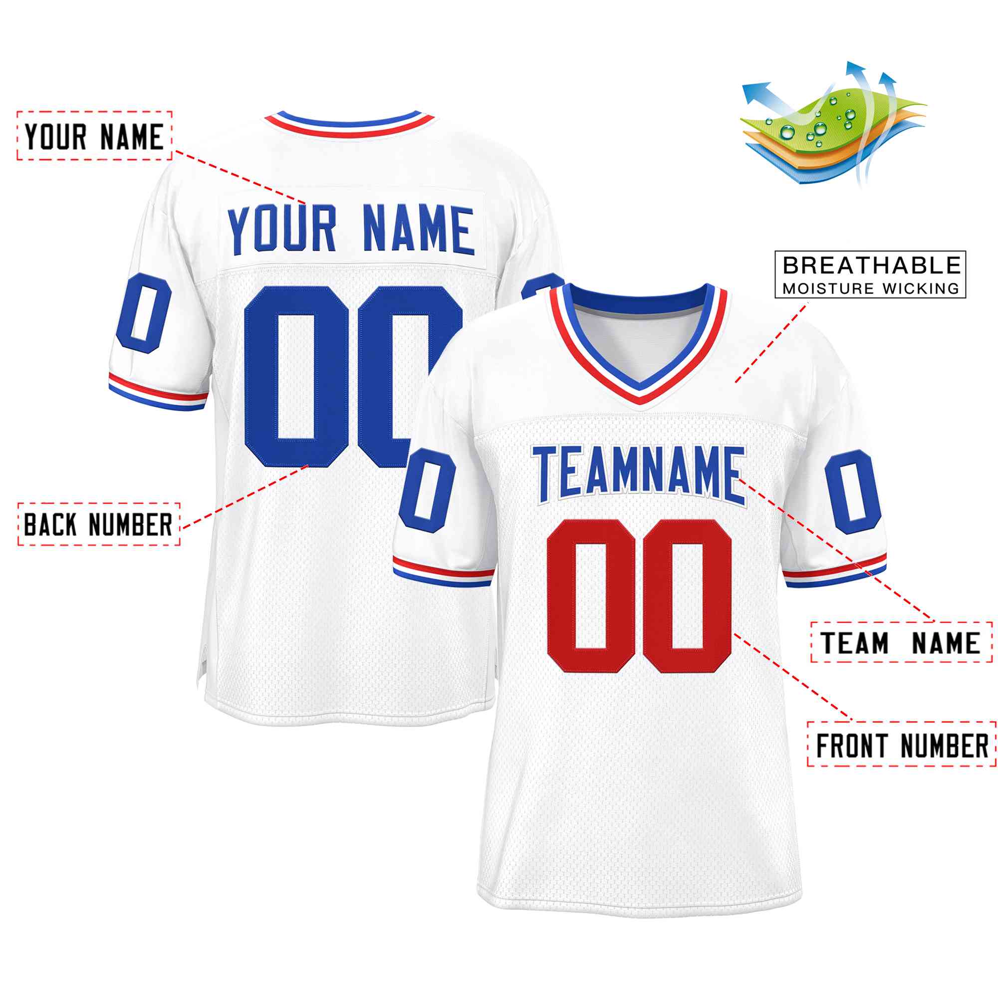 Custom White Royal-White Classic Style Authentic Football Jersey