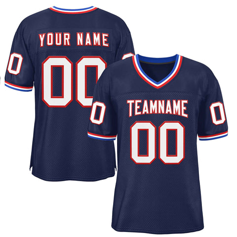 Custom Navy White-Red Classic Style Authentic Football Jersey