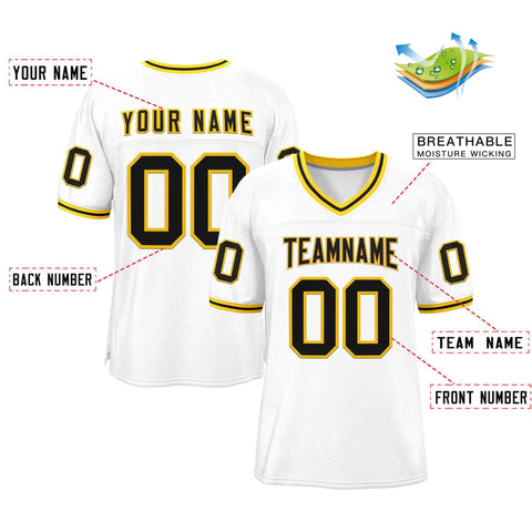 Custom White Black-Gold Classic Style Authentic Football Jersey