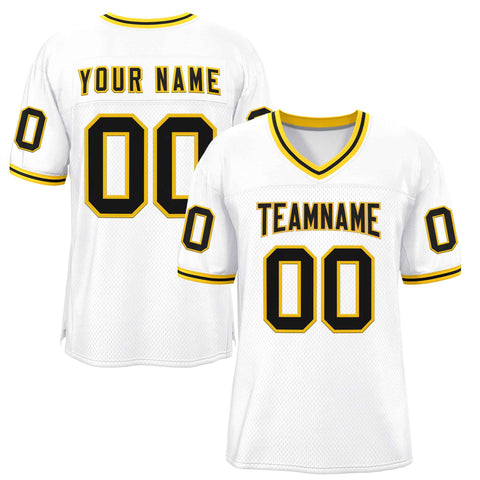 Custom White Black-Gold Classic Style Authentic Football Jersey