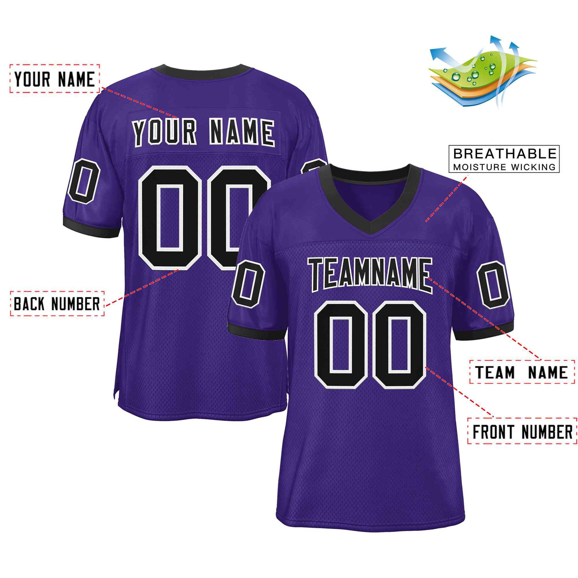 Custom Purple Black-White Classic Style Authentic Football Jersey