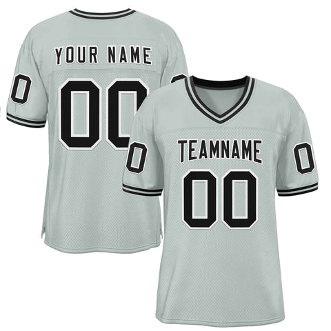 Custom Silver Black-White Classic Style Authentic Football Jersey