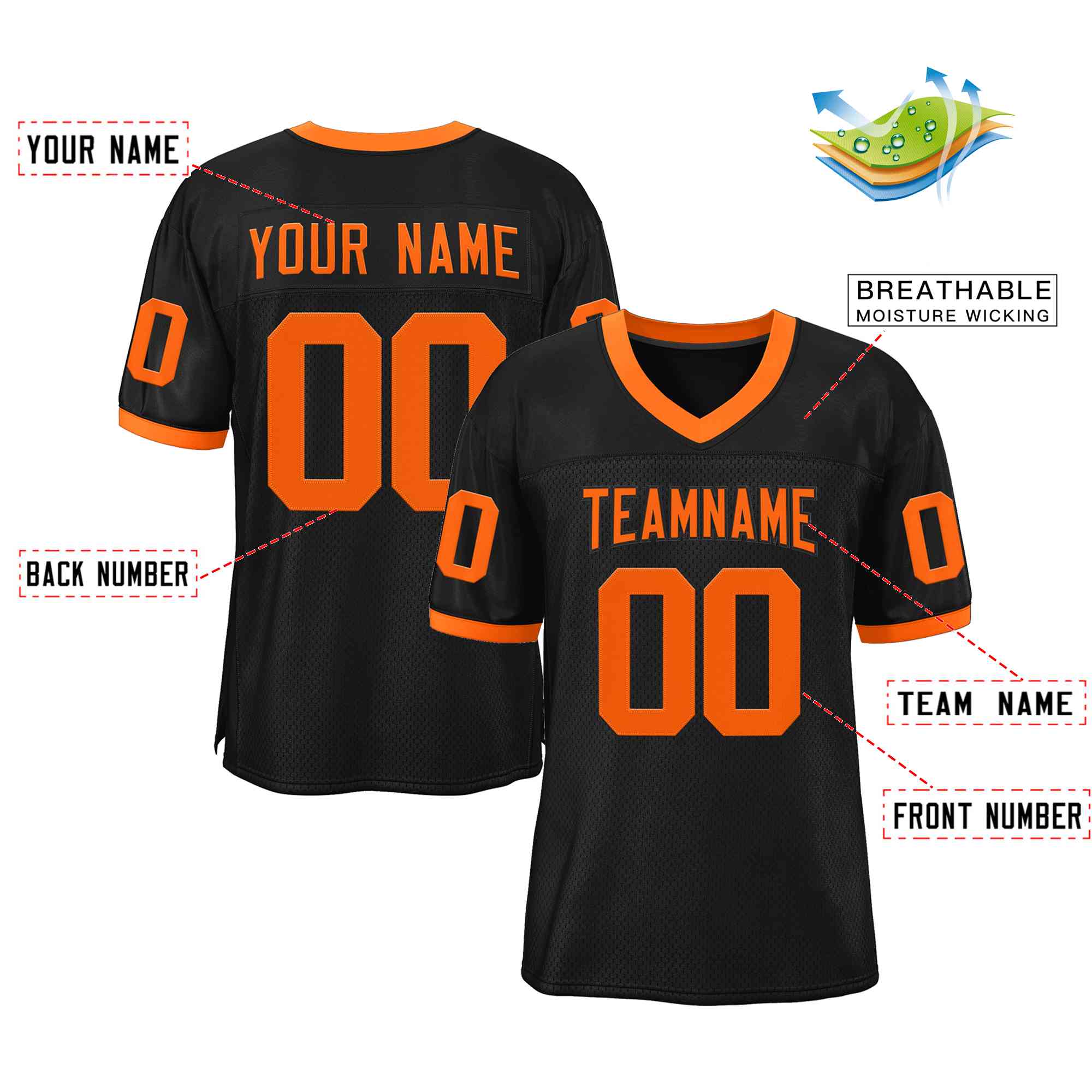 Custom Black Orange-Black Classic Style Authentic Football Jersey