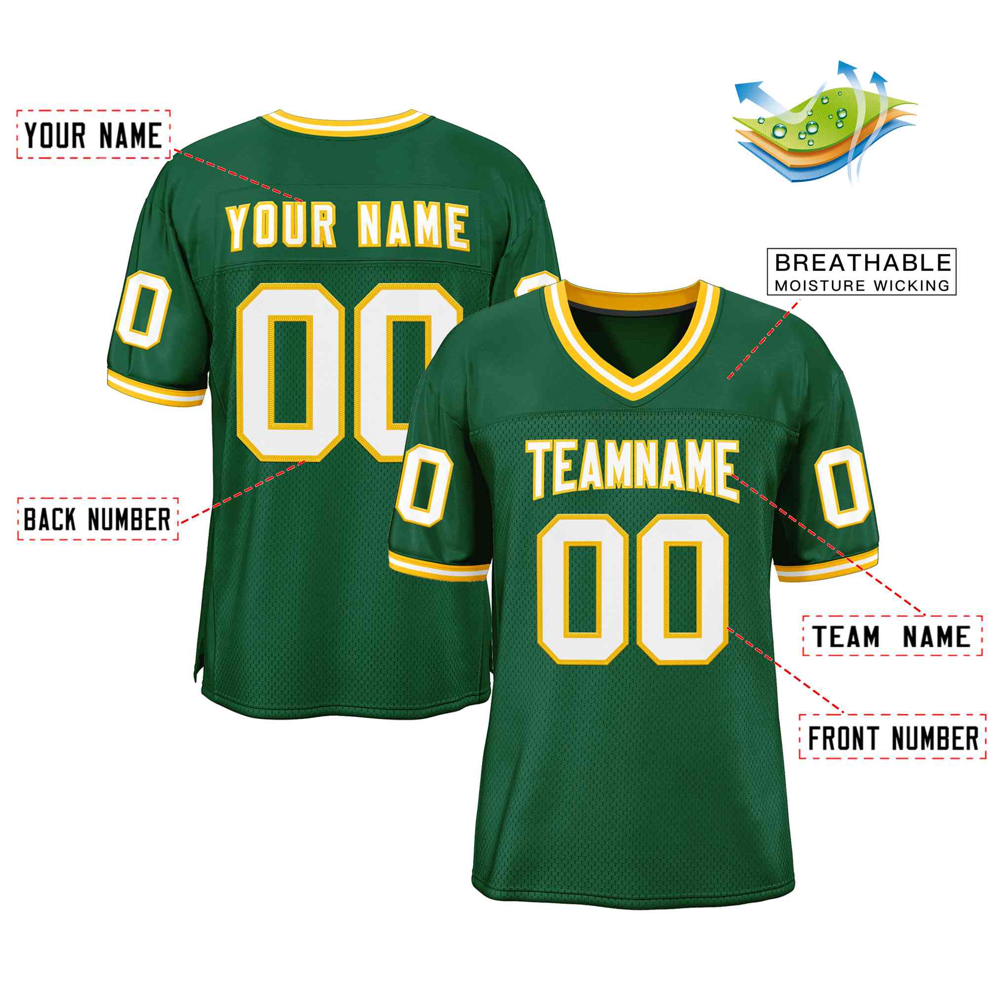 Custom Green White-Gold Classic Style Authentic Football Jersey