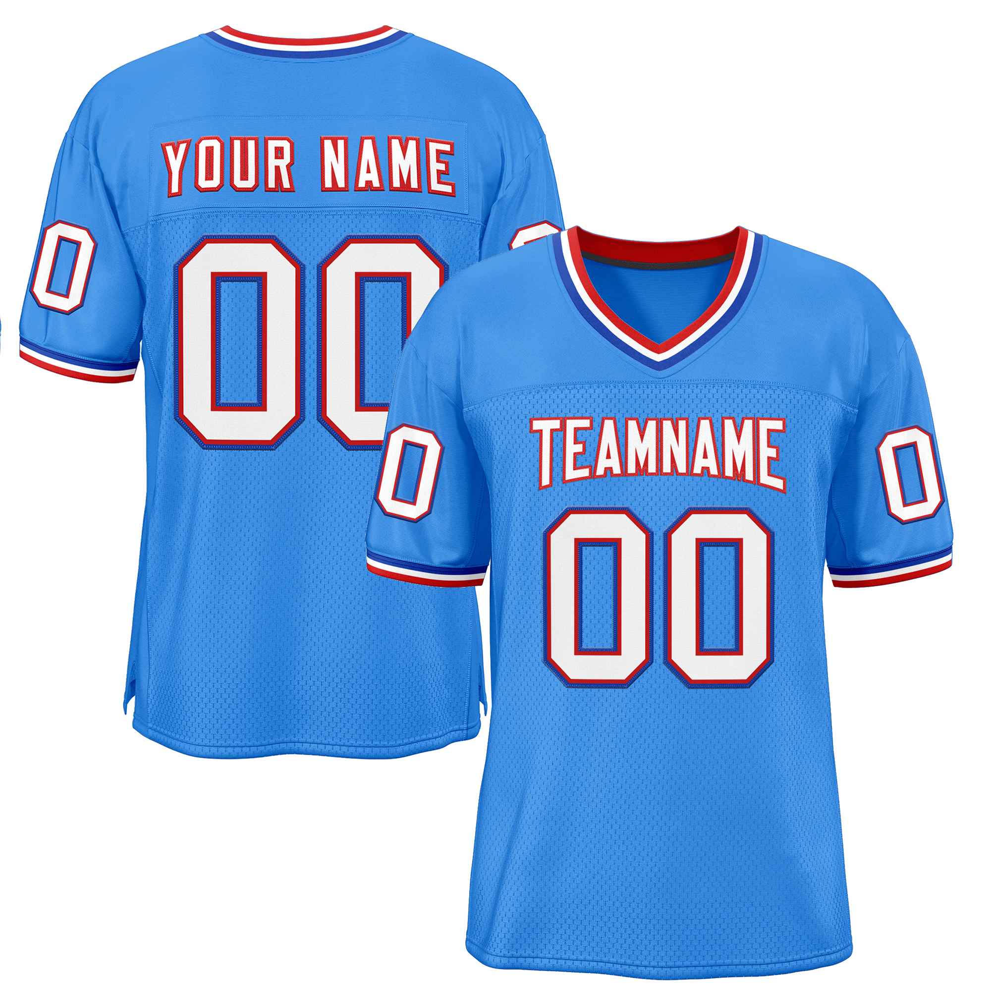 Custom Powder Blue White-Red Classic Style Authentic Football Jersey