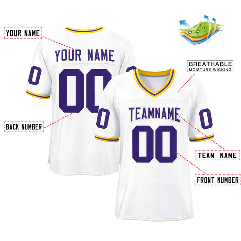 Custom White Purple-White Classic Style Authentic Football Jersey