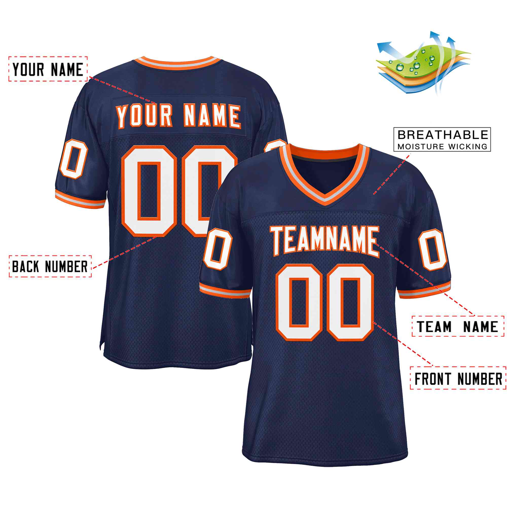 Custom Navy White-Orange Classic Style Authentic Football Jersey