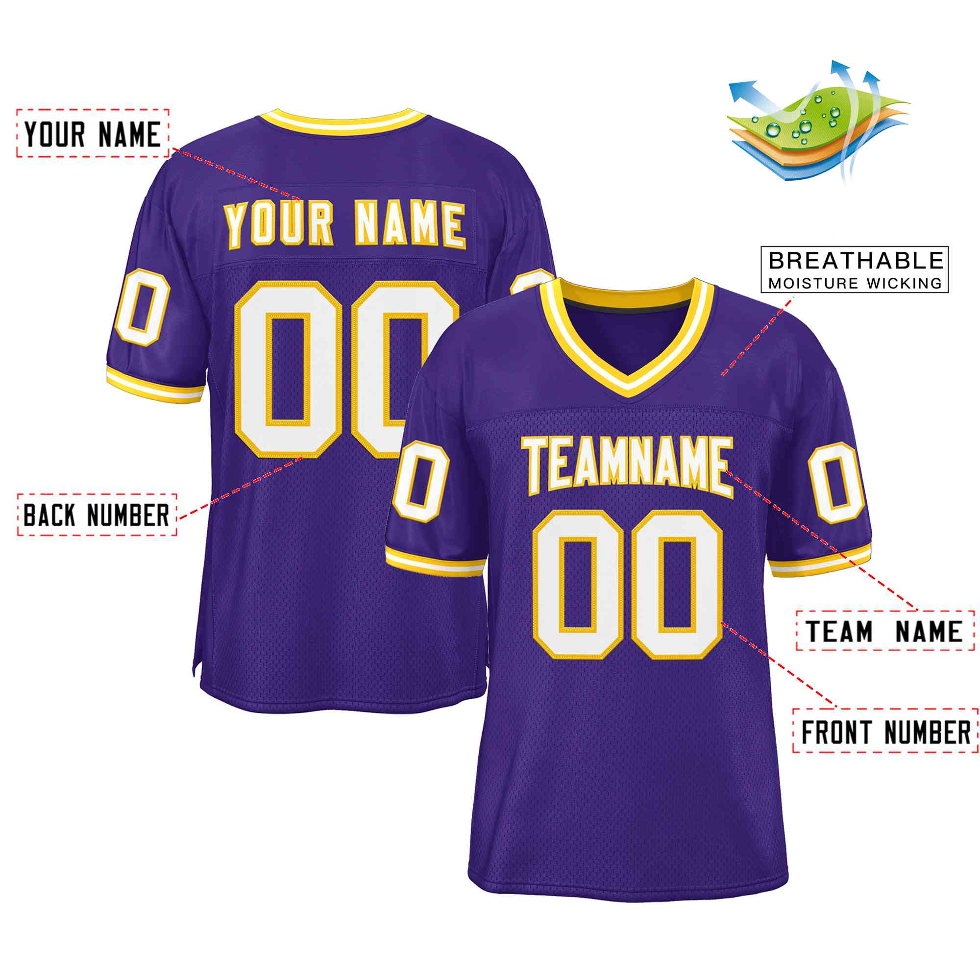 Custom Purple White-Gold Classic Style Authentic Football Jersey