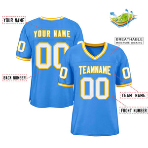 Custom Powder Blue White-Gold Classic Style Authentic Football Jersey