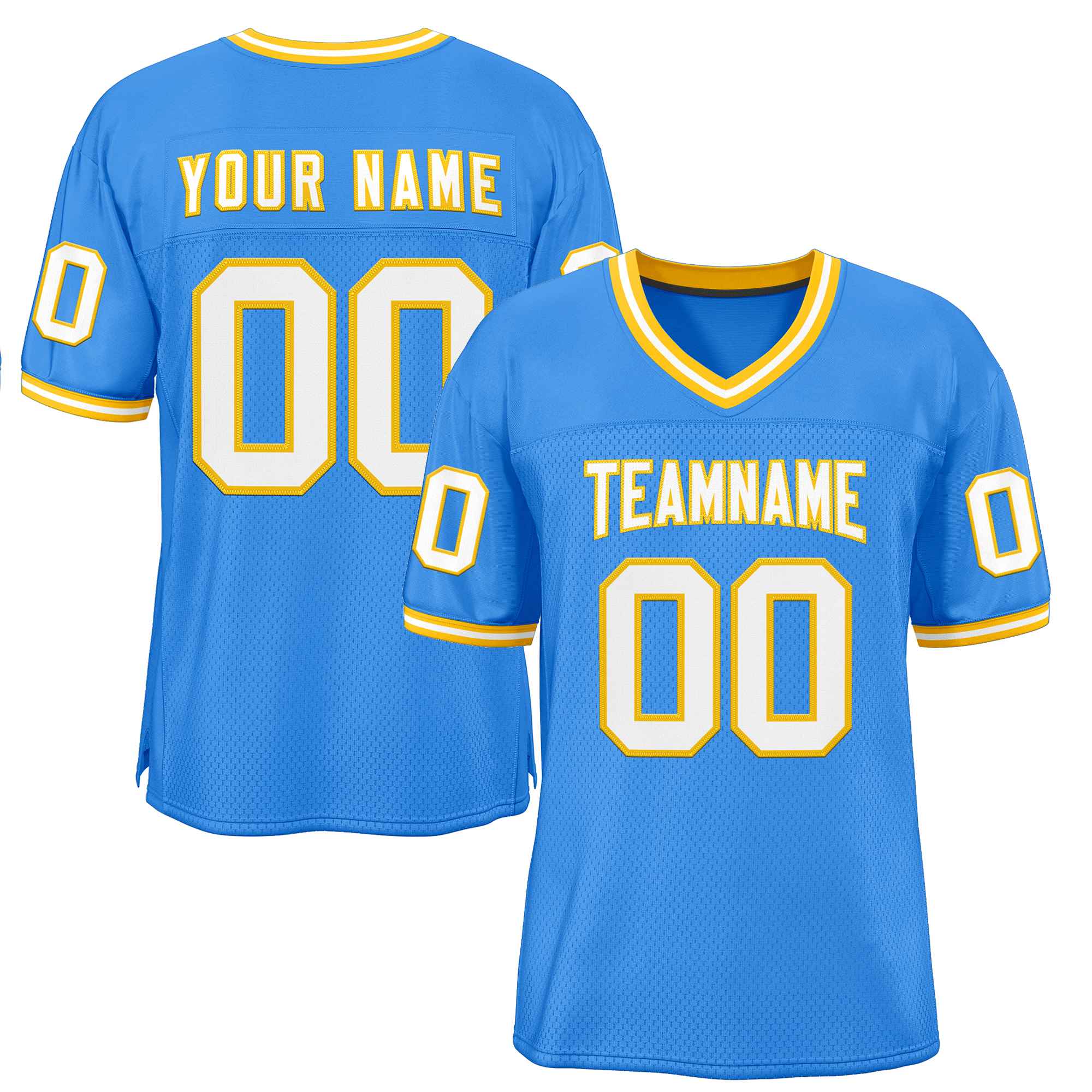 Custom Powder Blue White-Gold Classic Style Authentic Football Jersey