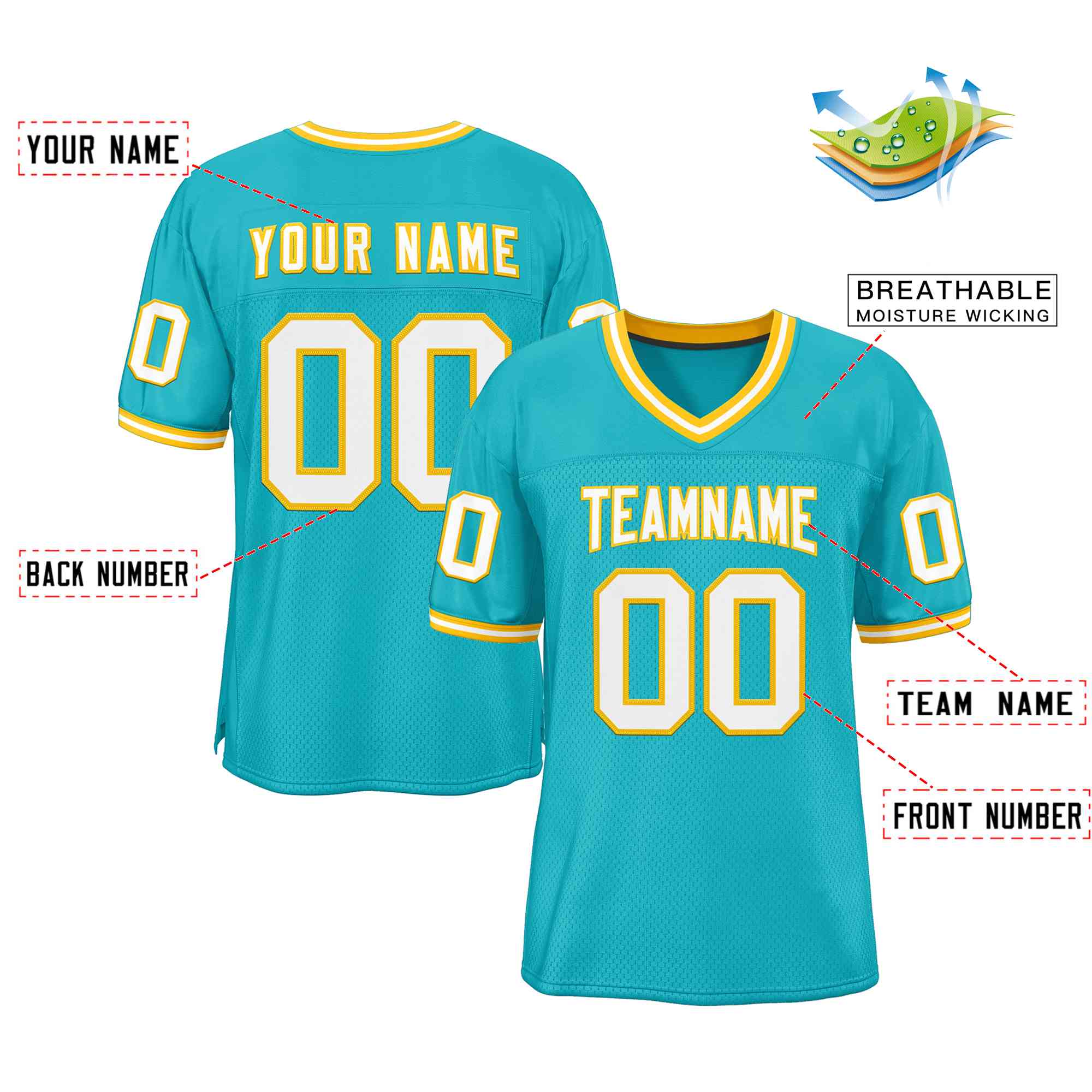 Custom Aqua White-Gold Classic Style Authentic Football Jersey