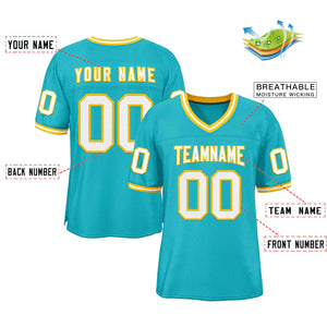 Custom Aqua White-Gold Classic Style Authentic Football Jersey