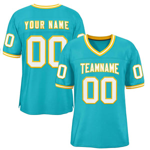 Custom Aqua White-Gold Classic Style Authentic Football Jersey