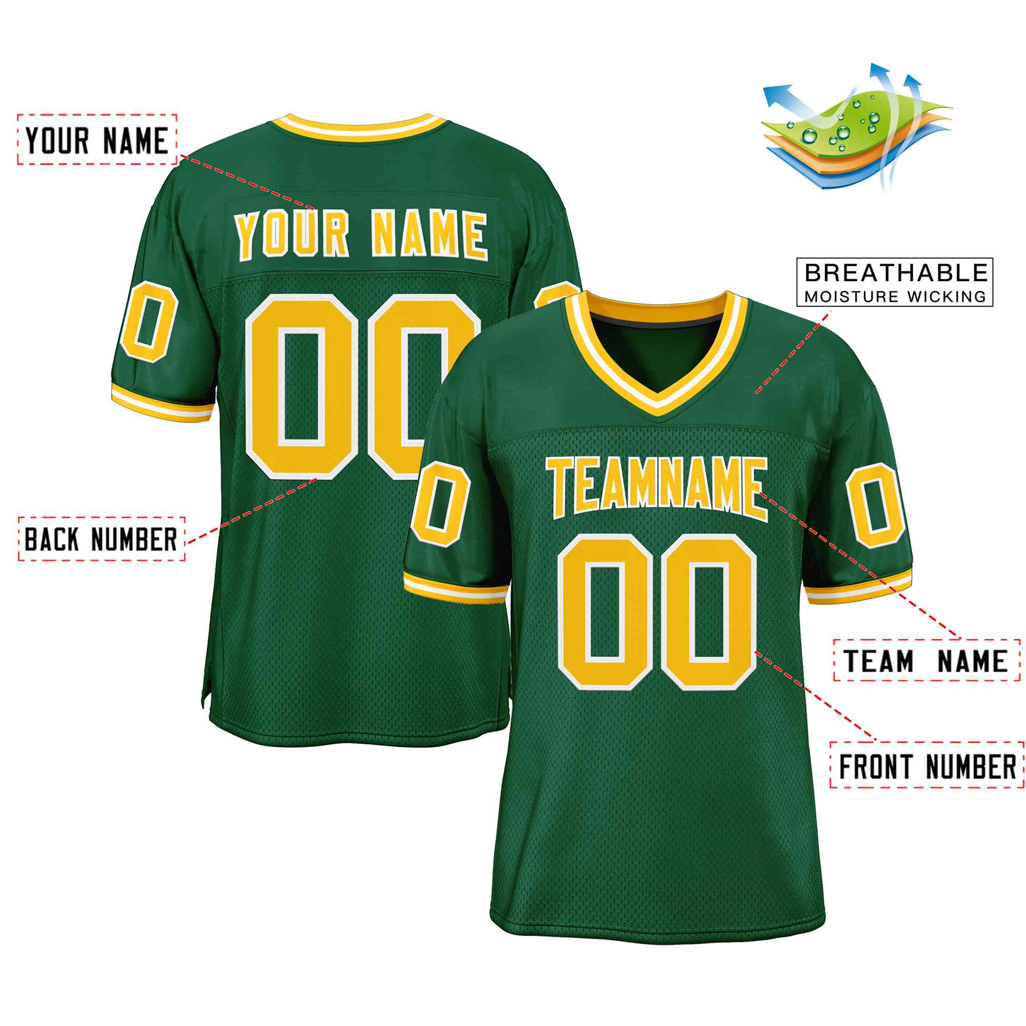 Custom Green Gold-White Classic Style Authentic Football Jersey